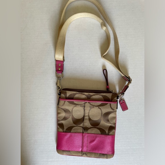 Coach Pink and Khaki Crossbody Purse - Picture 2 of 5